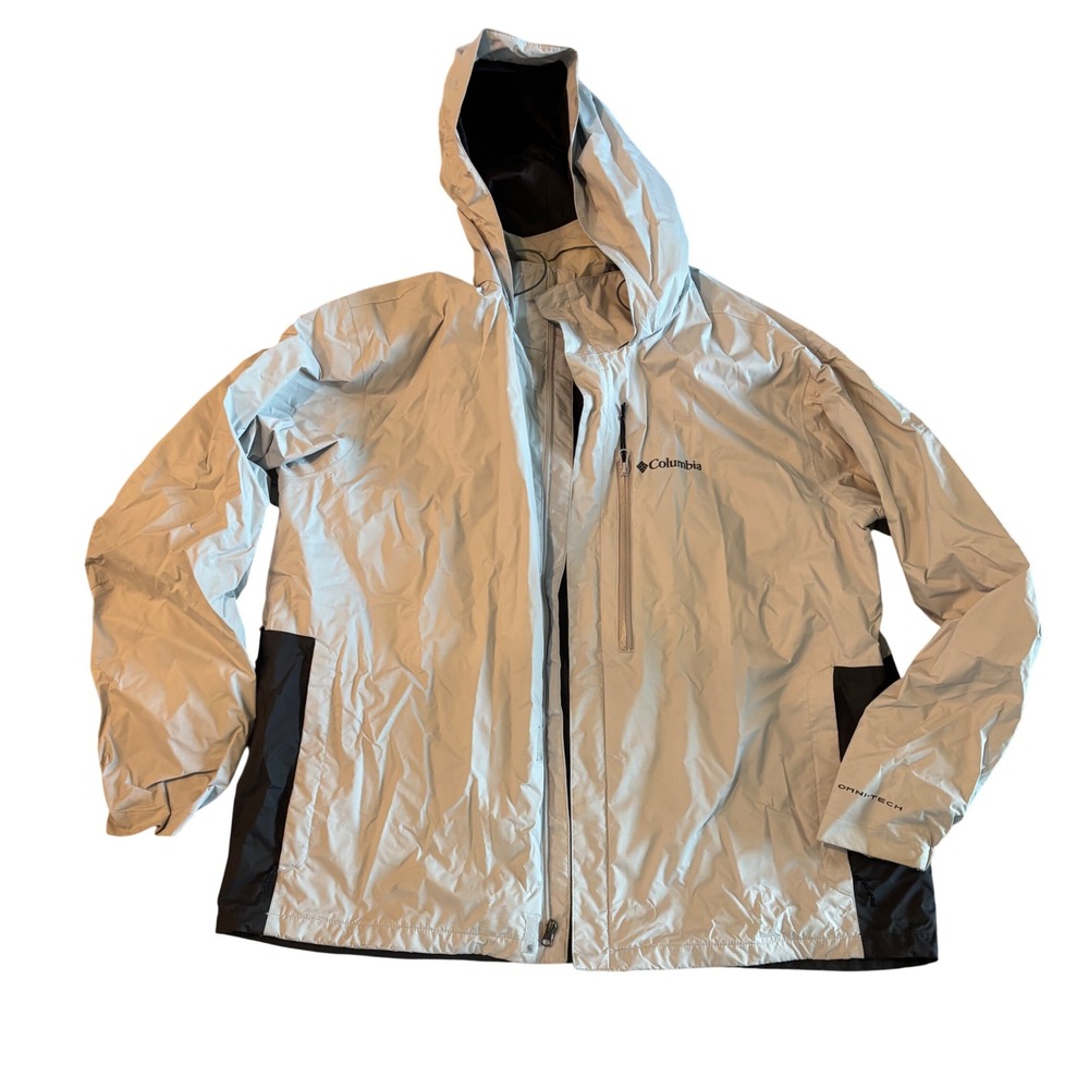 Columbia Omni-Tech Rain Jacket Mens XXL Gray Black Waterproof Hooded hiking